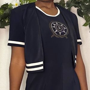 Creations by Joseph Ribkoff Vintage 80s navy blue nautical bolero shrug jacket